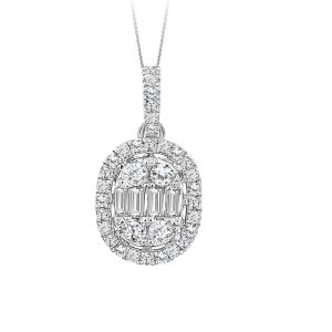 LADIES PENDANT 0.50CT ROUND/BAGUETTE DIAMOND 14K WHITE GOLD