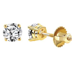 LADIES STUDS EARRINGS 3.00CT ROUND DIAMOND 14K YELLOW GOLD