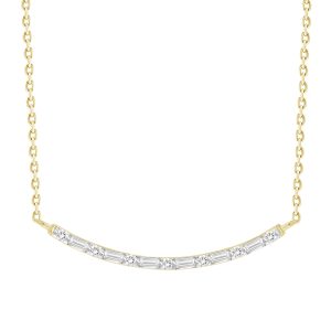 LADIES NECKLACE 0.20CT  ROUND BAGUETTE DIAMOND 10K YELLOW GOLD