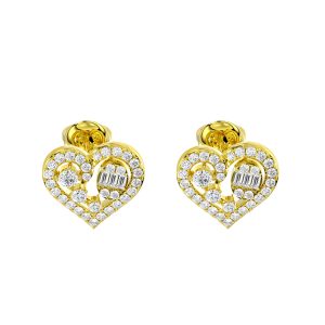 LADIES EARRINGS 0.75CT ROUND/BAGUETTE DIAMOND 14K YELLOW GOLD