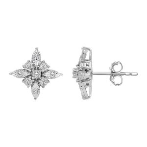 LADIES EARRINGS 0.10CT ROUND DIAMOND STERLING SILVER/WHITE GOLD