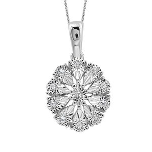 LADIES PENDANT WITH CHAIN 0.10CT ROUND DIAMOND STERLING SILVER/WHITE GOLD