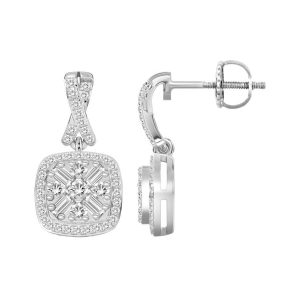 LADIES EARRINGS 0.30CT ROUND/BAGUETTE DIAMOND STERLING SILVER/WHITE GOLD