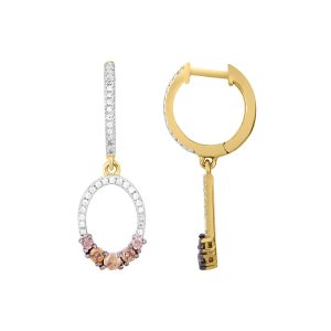 LADIES HOOPS EARRINGS 0.50CT ROUND DIAMOND 14K YELLOW GOLD