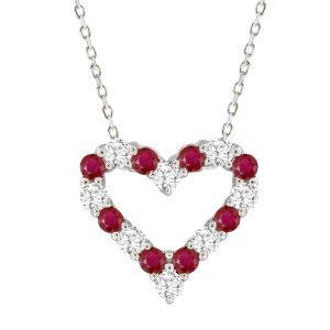 LADIES PENDANT WITH CHAIN 0.75CT RUBY/ROUND DIAMOND 14K WHITE GOLD