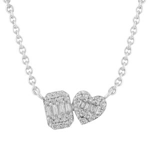 LADIES PENDANT 0.25CT ROUND/BAGUETTE DIAMOND 14K WHITE GOLD