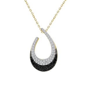 LADIES PENDANT WITH CHAIN 0.25CT BLACK/ROUND DIAMOND 14K YELLOW GOLD