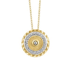 LADIES PENDANT WITH CHAIN 0.16CT ROUND DIAMOND 14K YELLOW GOLD