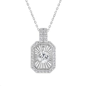 LADIES PENDANT WITH CHAIN 0.75CT ROUND DIAMOND 14K WHITE GOLD (CENTER STONE 0.50CT ROUND DIAMOND)