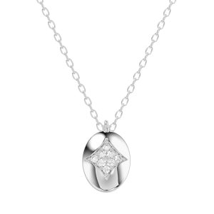 LADIES NECKLACE 0.10CT ROUND DIAMOND 10K WHITE GOLD
