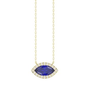 LADIES NECKLACE 0.85CT ROUND/BLUE SAPPHIRE MARQUISE DIAMOND 14K YELLOW GOLD