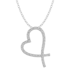 LADIES PENDANT WITH CHAIN 0.10CT ROUND/HEART DIAMOND 10K STERLING SILVER WHITE
